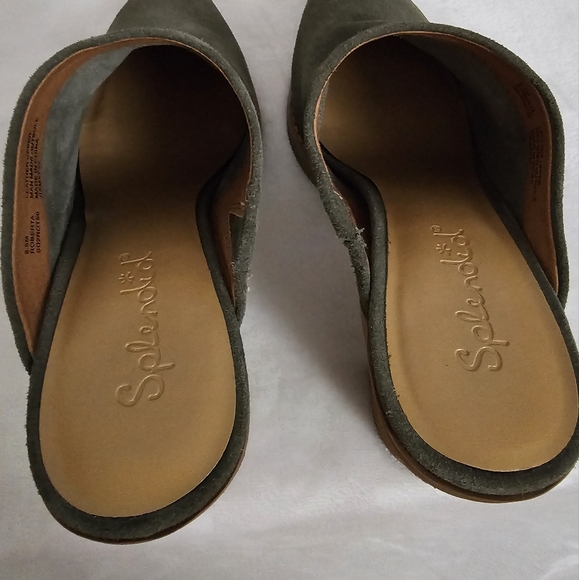 Splendid Olive Genuine Suede Slip-On Roberta Stacked Heel Mules - Picture 8 of 14